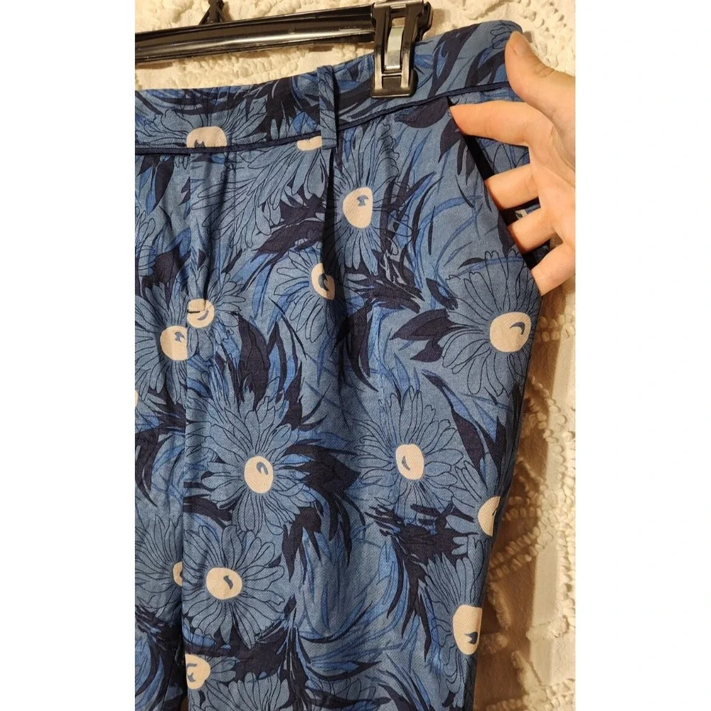 Anthropologie Elevenses‎ Womens Floral Ankle Pants Size 8 Blue Art to Wear